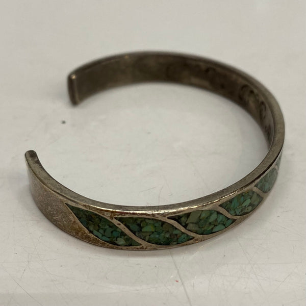 【曜日割引対象外】 【中古】マウントヒル Mt.hill チップインレイバングル ワイド キャリコレイクターコイズ メンズジュエリー・アクセサリー インディアンジュエリー バングル グリーン 201goods-672 VB