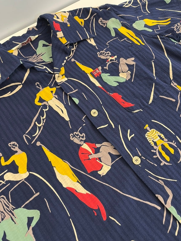 スターオブハリウッド STAR OF HOLLYWOOD DOBBY COTTON OPEN SHIRT SEA CRUISE オープンカラーシャツ SH39319 半袖シャツ ネイビー Mサイズ 101MT-4477