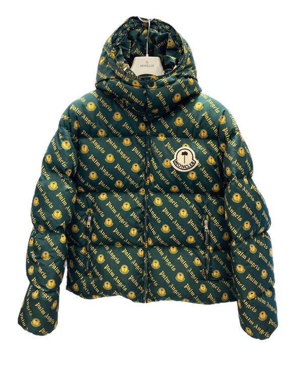 モンクレール MONCLER パームエンジェル Palm Angels ロゴ総柄 ダウンジャケット サイズ2 ジャケット グリーン 101MT-3044