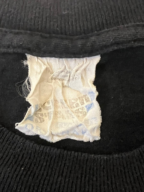 ヴィンテージ vintage 90's 90年代 Head Shot smiley face ぶち抜きスマイル ガンショット アートT 袖裾シングルステッチ Tシャツ ブラック Mサイズ 101MT-4937