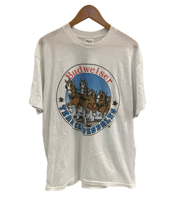 ヴィンテージ vintage 80's 80年代 Stedman Budweiser TEAM CLYDESDALES バドワイザー ビール 企業モノ 馬 MADE IN USA アメリカ製 XL Tシャツ ホワイト LLサイズ 101MT-4895