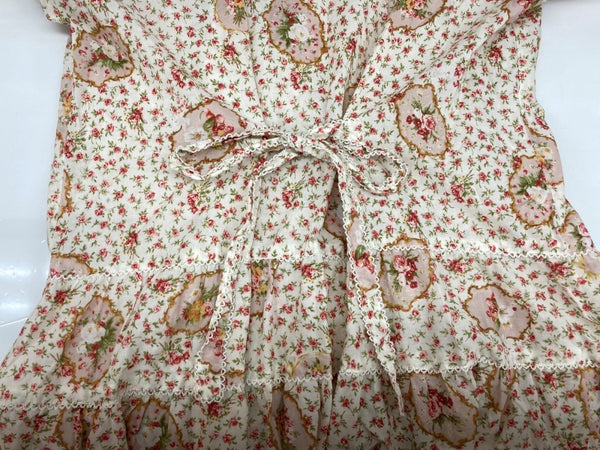 ピンクハウス PINKHOUSE DRESS ドレス 半袖 ロング丈 マキシ丈 ピコフリル ローズブーケ 小花柄 リボン フリル ティアード レトロ アンティーク ロリータ PINK アイボリー IVORY A2151FAY303 ワンピース 総柄 ピンク Lサイズ 104LT-221