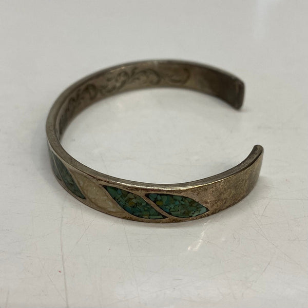 【曜日割引対象外】 【中古】マウントヒル Mt.hill チップインレイバングル ワイド キャリコレイクターコイズ メンズジュエリー・アクセサリー インディアンジュエリー バングル グリーン 201goods-672 VB