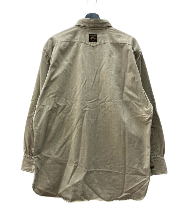 ダブルアールエル RRL 90s 三ツ星タグ プルオーバー ヘリンボーン HBT ミリタリー ワークシャツ マチ付き 長袖シャツ 無地 ベージュ Mサイズ 104MT-2061