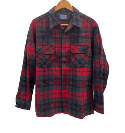 ペンドルトン PENDLETON 70's 70年代 ウール チェックシャツ ボードシャツ  ネルシャツ 開襟 オープンカラー ボックス vintage ヴィンテージ MADE IN USA アメリカ製  長袖シャツ レッド Lサイズ 101MT-5357