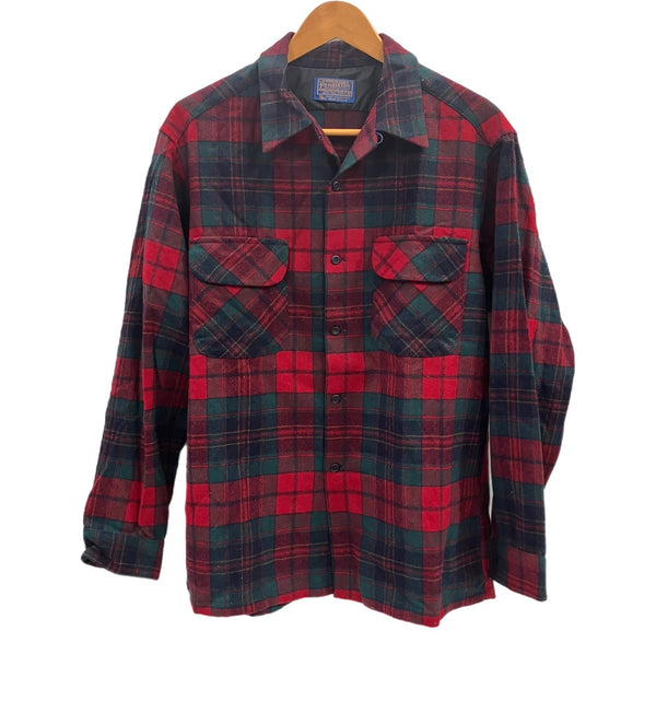 ペンドルトン PENDLETON 70's 70年代 ウール チェックシャツ ボードシャツ  ネルシャツ 開襟 オープンカラー ボックス vintage ヴィンテージ MADE IN USA アメリカ製  長袖シャツ レッド Lサイズ 101MT-5357