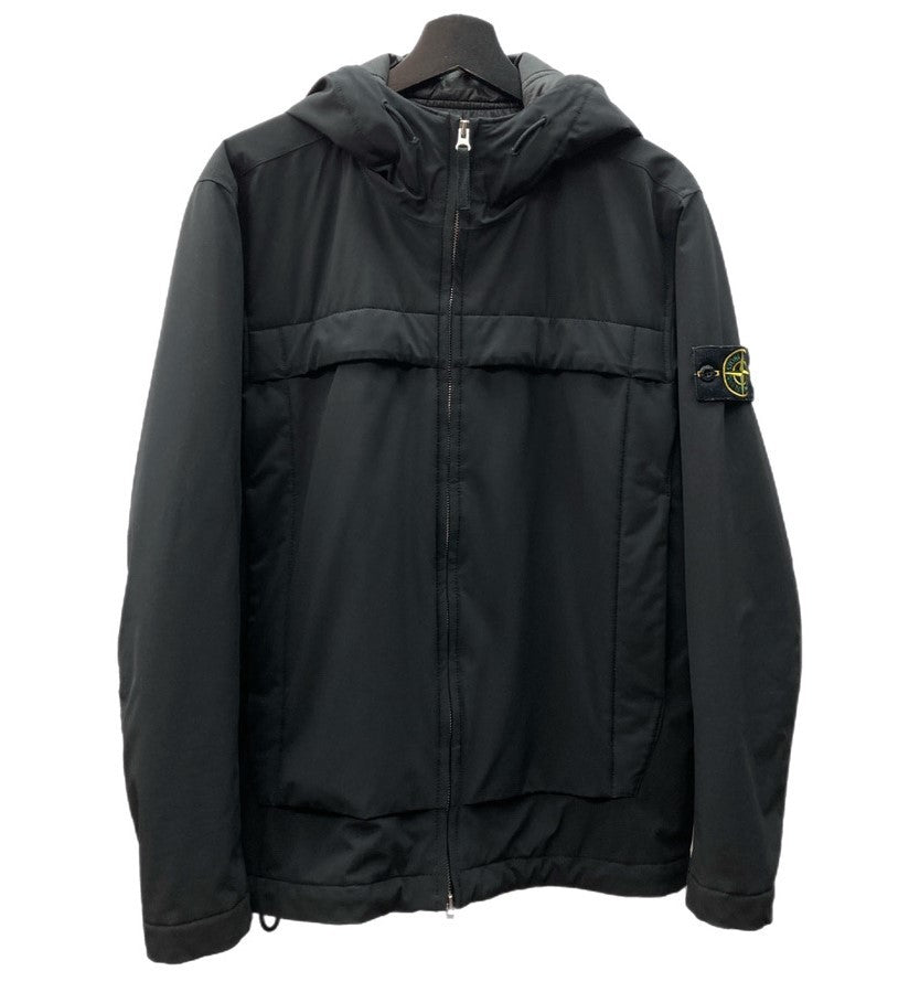 ストーンアイランド STONE ISLAND SOFT SHELL-R ソフトシェル Primaloft プリマロフト 中綿 ナイロン ブルゾン  ダブルジップ フーディー 黒 ジャケット ロゴ ブラック Mサイズ 104MT-726 | 古着通販のドンドンサガール