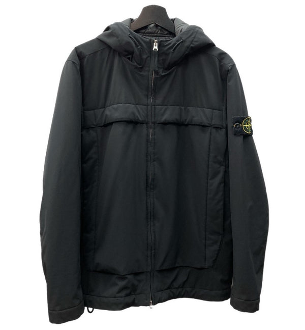 ストーンアイランド STONE ISLAND SOFT SHELL-R ソフトシェル Primaloft プリマロフト 中綿 ナイロン ブルゾン ダブルジップ フーディー 黒 ジャケット ロゴ ブラック Mサイズ 104MT-726