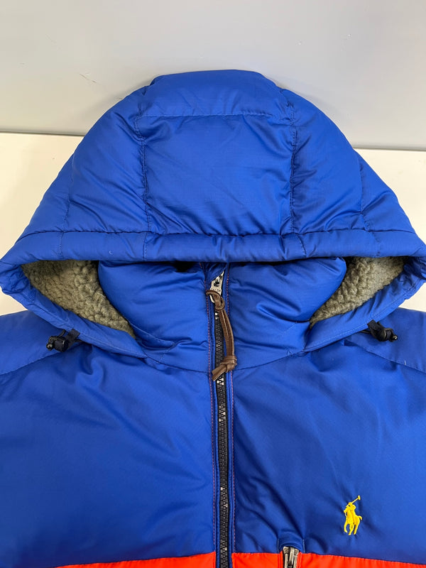 ラルフローレン RalphLauren ダウンジャケット フード バイカラー オレンジ×青 ジャケット ブルー Sサイズ 101MT-5391