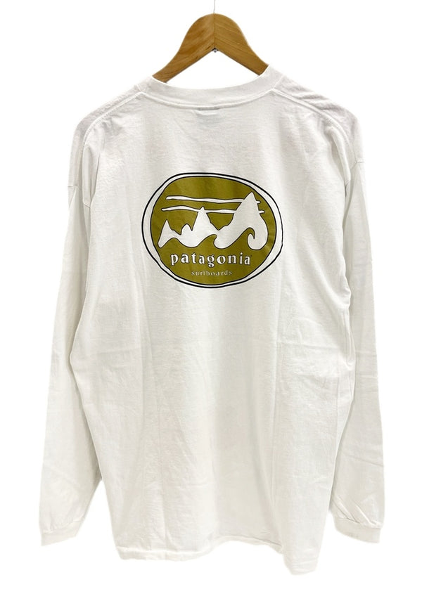 パタゴニア PATAGONIA 90s Vintage ヴィンテージ USA製 surfboards サーフボード ロゴプリント 長袖カットソー 白 XL ロンT ホワイト LLサイズ 101MT-4714