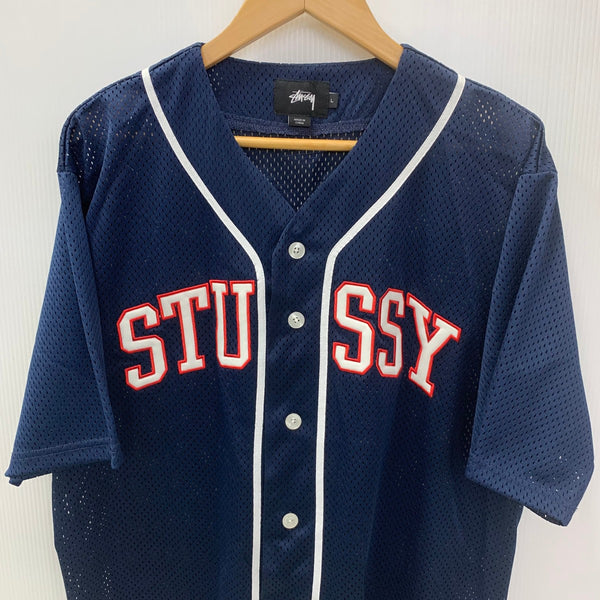 ステューシー STUSSY ベースボールシャツ 半袖シャツ ネイビー Lサイズ 201MT-3907