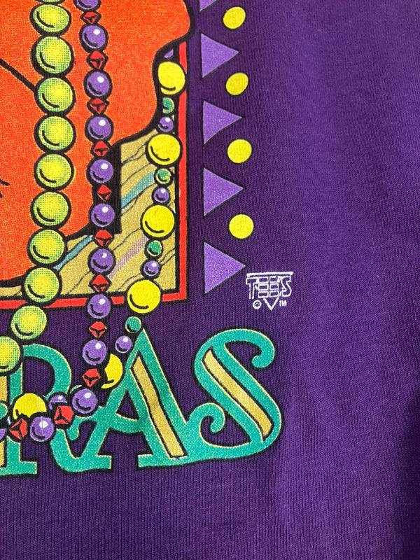 US US古着 90's 90年代 FRUIT OF THE LOOM BESTタグ Mardi Gras マルディグラ ピエロ アートT  シングルステッチ MADE IN USA アメリカ製 ヴィンテージ VINTAGE XL Tシャツ パープル LLサイズ 101MT-4917