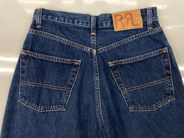 ダブルアールエル RRL DENIM PANTS デニム パンツ ジップフライ ジーパン ジーンズ USA製 Ralph Lauren インディゴ 青 ロゴ デニム ブルー 29×32 104MB-349