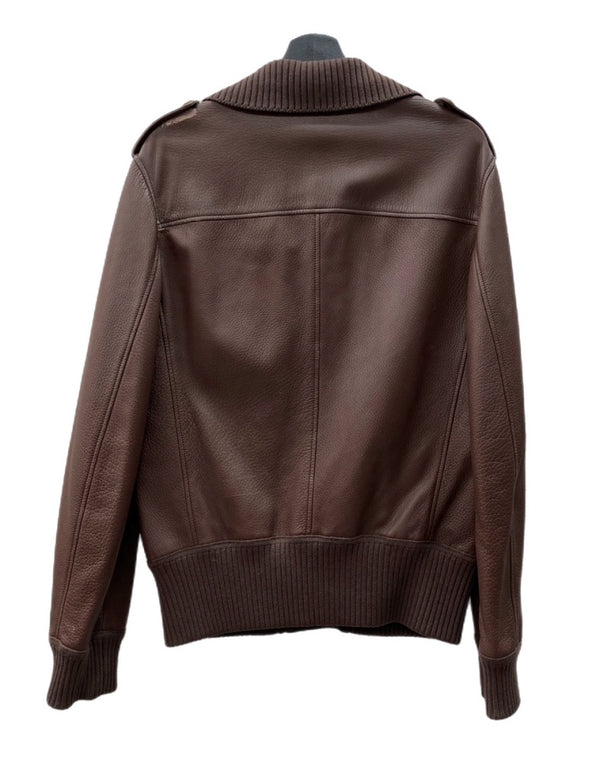 ボッテガヴェネタ BOTTEGA VENETA LEATHER JACKET レザー ジャケット 切り替え ボタン 薄手 アウター 赤茶 サイズ 48 ジャケット 無地 ブラウン 104MT-2107