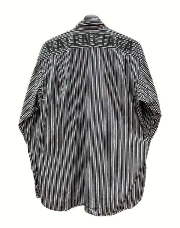 バレンシアガ BALENCIAGA L/S BACK LOGO STRIPESHIRT バック ロゴ ストライプシャツ ボタンダウン 長袖シャツ 白 黒 556878 38 長袖シャツ ロゴ ホワイト 104MT-902