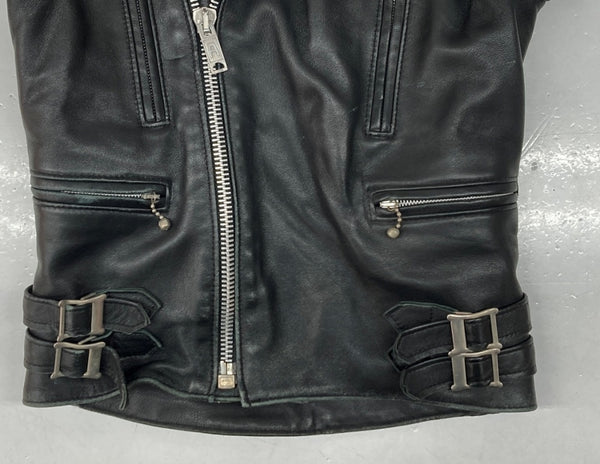 トリプルシックス 666 DOUBLE RIDERS JACKET ダブル ライダース ジャケット バイカー 革ジャン ロクロクロク ベルト 裏キルティング 黒 サイズ 30 ジャケット 無地 ブラック 104MT-1289