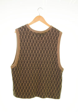 ダブレット  doublet MONOGRAM JQ KNIT VEST ウール ベスト 茶 ベスト 総柄 ブラウン Lサイズ 103MT-619