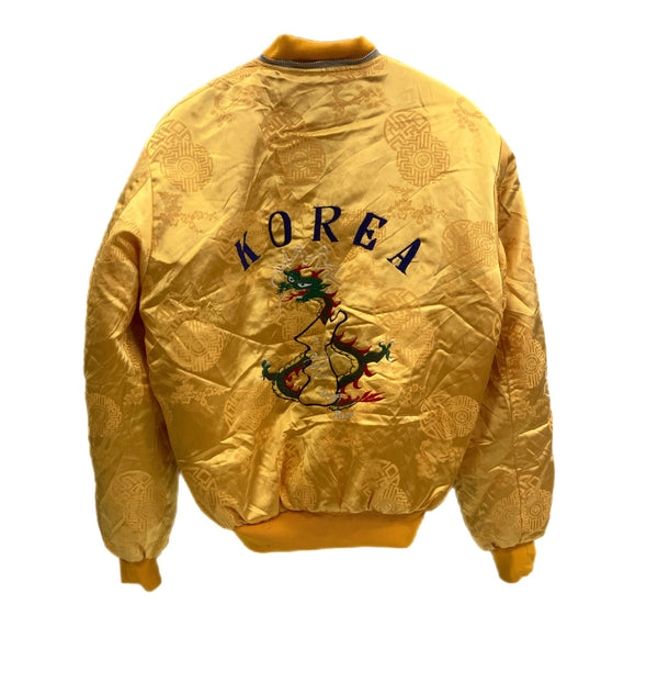 ヴィンテージ vintage 70's~ 70年代～ KOREA スカジャン スーベニアジャケット コリアンジャンパー 中綿入り KKK ZIPPER 龍 ドラゴン 刺繍 サテン ジャケット イエロー 101MT-4800