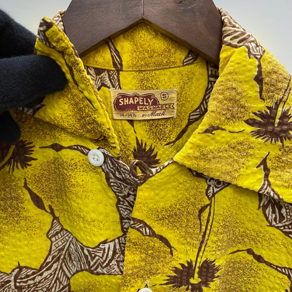 【曜日割引対象外】 ヴィンテージ vintage ~60's SHAPELY シアサッカー 半袖シャツ Sサイズ イエロー 201MT-4168 VB