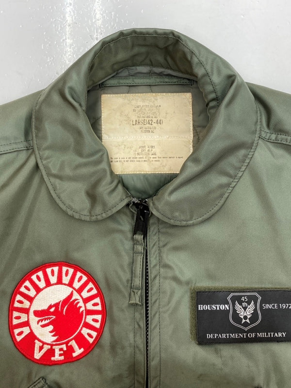 ヒューストン HOUSTON FLIGHT JACKET フライト ジャケット ミリタリー ワッペン ジップアップ アウター ブルゾン 緑 5CW45P ジャケット 総柄 カーキ Lサイズ 104MT-1444