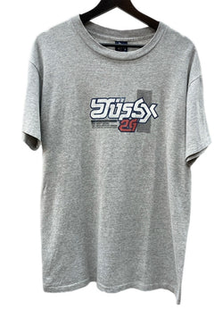 ステューシー STUSSY OLD オールド 紺タグ 90's USA製 ワールドツアー THE NEXT LEVEL ミレニアム限定 半袖 カットソー クルーネック アイコニック ロゴ GRAY 灰色 Tシャツ プリント グレー Lサイズ 104MT-1776