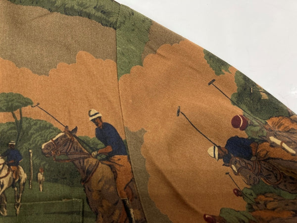 ラルフローレン RalphLauren 90's 90年代 オープンカラー 開襟 ステンカラー フロントボタン レーヨン 馬 HORSE ヴィンテージ VINTAGE マレーシア製 グリーン系 ブラウン系 SIZE12 長袖シャツ 総柄 マルチカラー 104MT-2038
