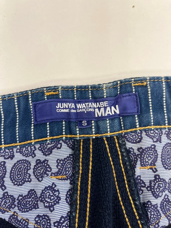 ジュンヤワタナベマン JUNYA WATANABE MAN COMME des GARCONS コムデギャルソン 刺し子 パンツ サルエル インディゴ レザー切替パンツ AD2014 WO-P012  ボトムスその他 ブルー Sサイズ 101MB-766