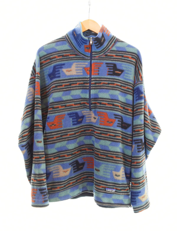 パタゴニア PATAGONIA 90s USA製 ハーフジップ 総柄  フリース ジャケット ネイティブ柄 ジャケット Lサイズ 103MT-1684