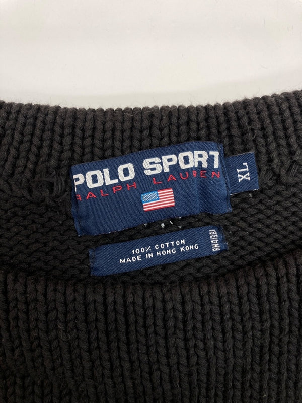 ラルフローレン RalphLauren POLO SPORT 90s USA LOGO COTTON KNIT ロゴ コットン ニット セーター 厚手 長袖 黒 セーター 刺繍 ブラック XLサイズ 104MT-1748