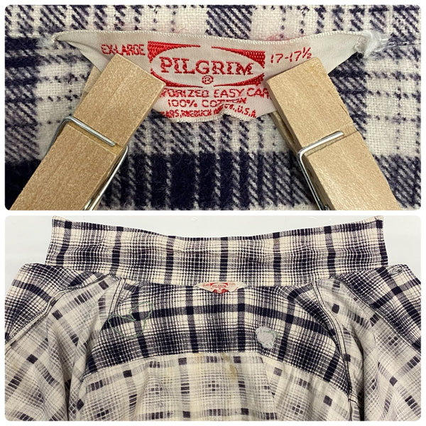 【曜日割引対象外】 ヴィンテージ vintage 60's PILGRIM プリントネルシャツ 長袖シャツ ホワイト 17-17 1/2サイズ 201MT-4720 VB