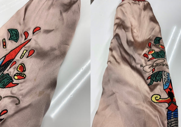 エドハーディー Ed Hardy 龍刺繍 スカジャン ドラゴン柄 ジップアップ チェーン刺繍 アウター ジャケット 赤 ジャケット 総柄 レッド Mサイズ 104MT-1663