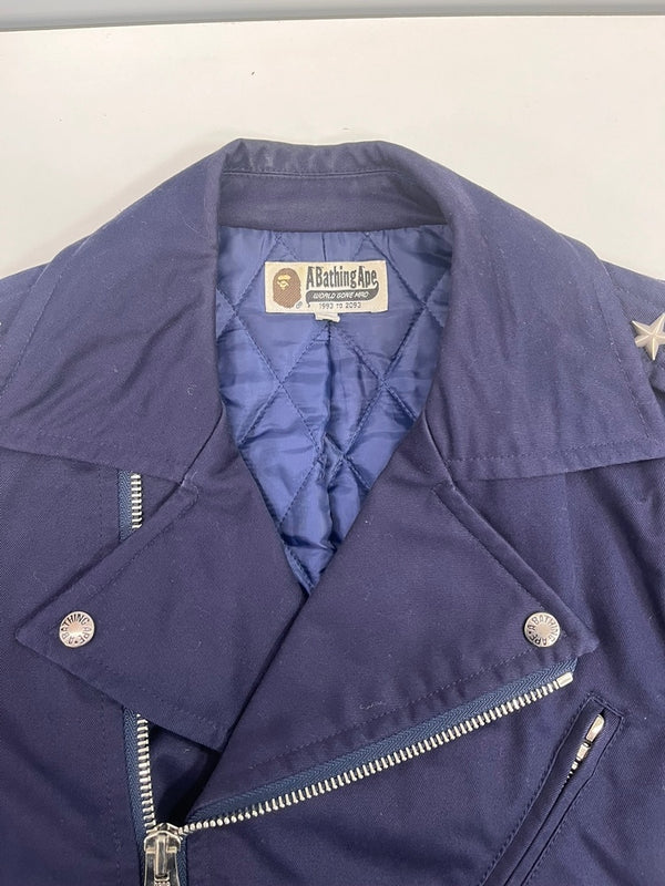 ア ベイシング エイプ A BATHING APE ダブルライダースジャケット コットン地 BAPE 裏地キルティング エイプ ベイプ 裏原 紺 1920-141-013 ジャケット ネイビー Mサイズ 101MT-5128