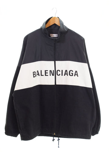 バレンシアガ BALENCIAGA 18AW デニム切替ロゴポプリンジャケット UP57 2018 00845 34 ジャケット ブラック 103MT-2206