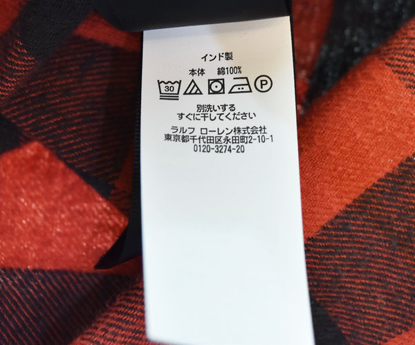 ダブルアールエル RRL ラルフローレン チェック ネルシャツ ワーク シャツ 赤 長袖シャツ レッド Mサイズ 103MT-2389