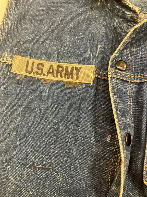 ヴィンテージ vintage 40's~50's 40~50年代 UNKNOWN 黒ラッカーボタン 耳付き オレンジステッチ 袖カットオフ デニム ベスト ブルー 101MT-4799