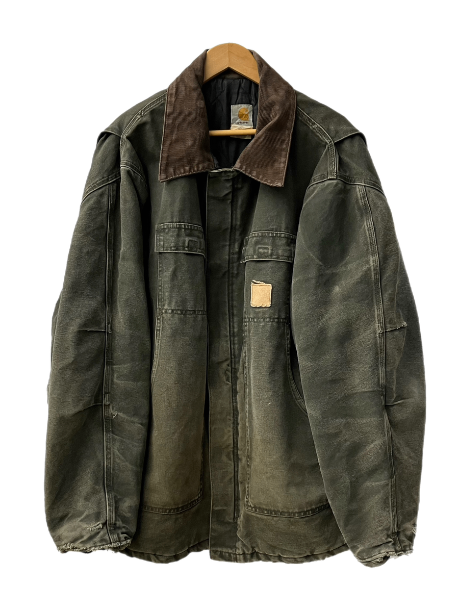 曜日割引対象外】 カーハート Carhartt 90s トラディショナル 襟コーデュロイ キルティング ダック生地 USA製 モスグリーン ジャケット  ロゴ カーキ XXLサイズ 201MT-2131 | 古着通販のドンドンサガール