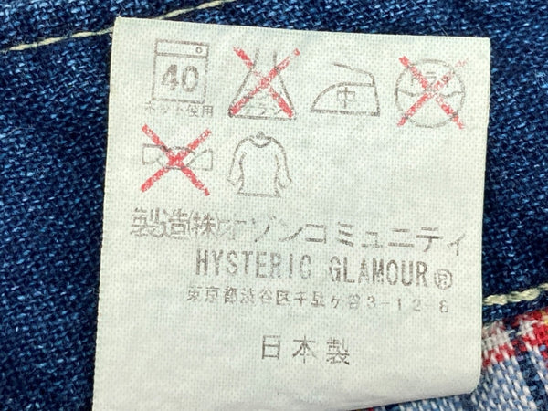 ヒステリックグラマー HYSTERIC GLAMOUR ロング ラップスカート トレンド パッチワーク 星 スター 裏地チェック Y2K 平成 日本製 インディゴ 2AK-1040 スカート チェック ネイビー Fサイズ 104LB-51