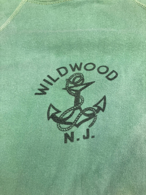 ヴィンテージ vintage 50's～60's 50～60年代 染み込みプリント ラグラン 4本針 フラットシーマ 半袖スウェット - スウェット グリーン 101MT-4962