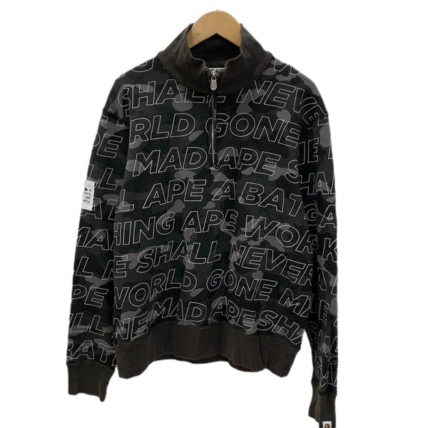 ア ベイシング エイプ A BATHING APE ハーフジップ スウェット ブラック Lサイズ 201MT-4371