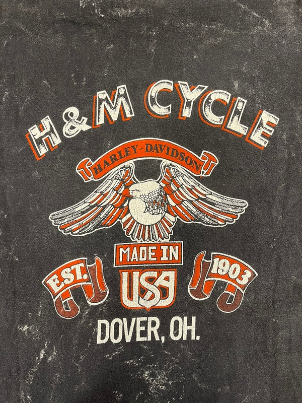 ハーレーダビッドソン Harley-Davidson 90s USA製 EAGLE GRAPHIC 鷲 EAGLE 両面プリント 半袖カットソー 袖シングル 墨黒 XXL Tシャツ ブラック 3Lサイズ 101MT-4927