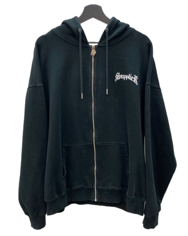 サプライヤー SUPPLIER Boxy Fit Cross Logo Hoodie クロス ロゴ ライトストーン フーディ 黒 パーカ ロゴ ブラック Lサイズ 104MT-2158