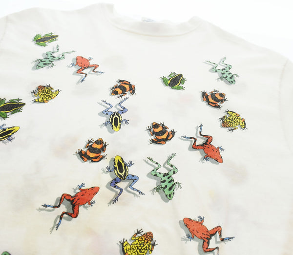 US US古着 90s USA製 カエル frog 全面プリント アート半袖Tシャツ 白 Tシャツ ホワイト Lサイズ 103MT-2677