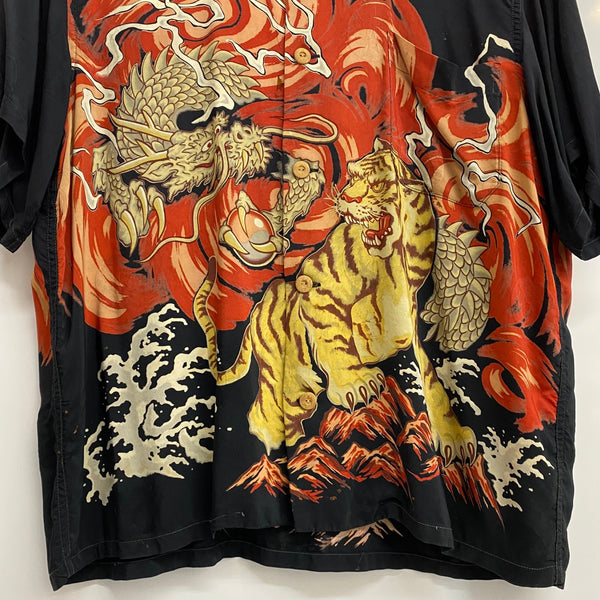 【曜日割引対象外】 リアルマッコイズ THE REAL McCOY'S レーヨン アロハシャツ 龍 虎柄 半袖シャツ ブラック Mサイズ 201MT-4249 VB