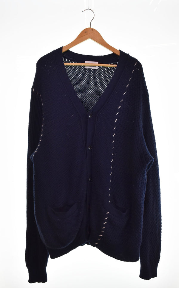 クオン KUON マルチパターンカーディガン  ハンドステッチ 142KNO12900 カーディガン ネイビー 3Lサイズ 103MT-2688