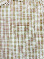 ステューシー STUSSY 90s OLD STUSSY オールドステューシー 王冠 クラウン オープンカラー コットン チェックシャツ クリーム系  ロゴ刺繍 半袖シャツ ベージュ Sサイズ 101MT-4524