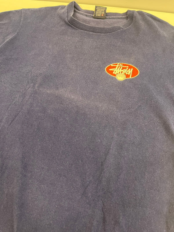 ステューシー STUSSY 90s 90's USA製 紺タグ OLD STUSSY 王冠 クラウン ロゴ オールド シングルステッチ ナス紺 Tシャツ ネイビー Mサイズ 101MT-4861