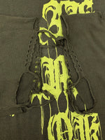 カミヤ KAMIYA PRINTED KNIT TEE プリント ニット Tシャツ ダメージ加工 半袖 セーター 緑 G12TS051 セーター プリント カーキ Mサイズ 104MT-2221