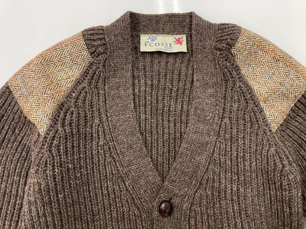 エコッセ Niffi ECOSSE Harris Tweed ハリスツイード ニット 英国製 くるみボタン カーディガン チェック ブラウン XSサイズ 104MT-2257