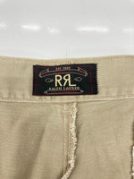 ダブルアールエル RRL 90s TACK CHINO PANTS タック チノ パンツ ジップフライ ワーク トラウザーズ 三ツ星タグ USA製 Ralph Lauren 薄茶 無地 チノパン ベージュ 33×31 104MB-343
