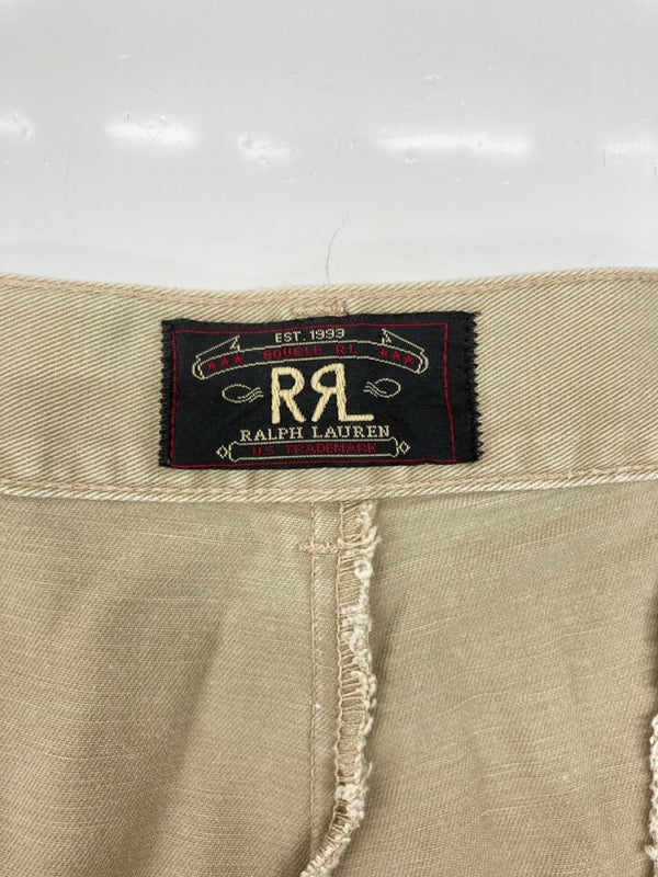 ダブルアールエル RRL 90s TACK CHINO PANTS タック チノ パンツ ジップフライ ワーク トラウザーズ 三ツ星タグ USA製 Ralph Lauren 薄茶 無地 チノパン ベージュ 33×31 104MB-343